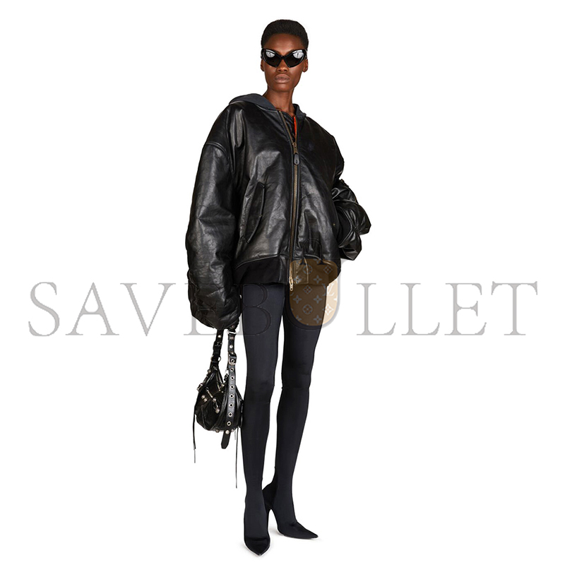 BALENCIAGA WOMEN'S BLACK OVERSIZED LEATHER BOMBER JACKET 768772TOS171000 BALENCIAGA WOMEN'S BLACK OVERSIZED LEATHER BOMBER JACKET 768772TOS171000